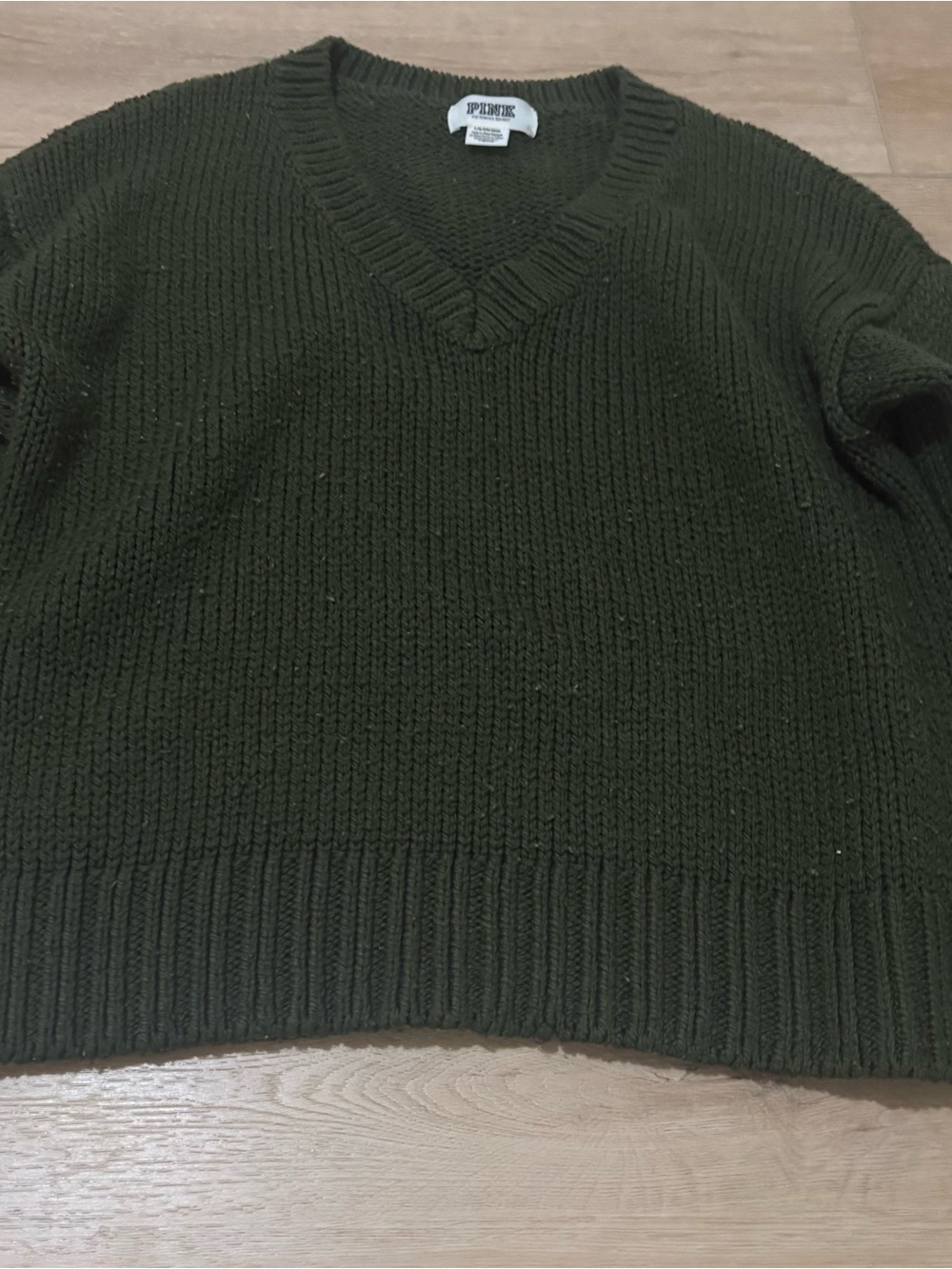 PINK Victoria's Secret Olive Green V-Neck Knit Sweater